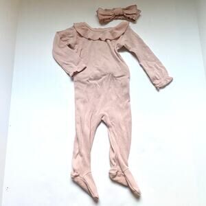 L’ovedbaby Pink Ruffle Organic Cotton One Piece Footie